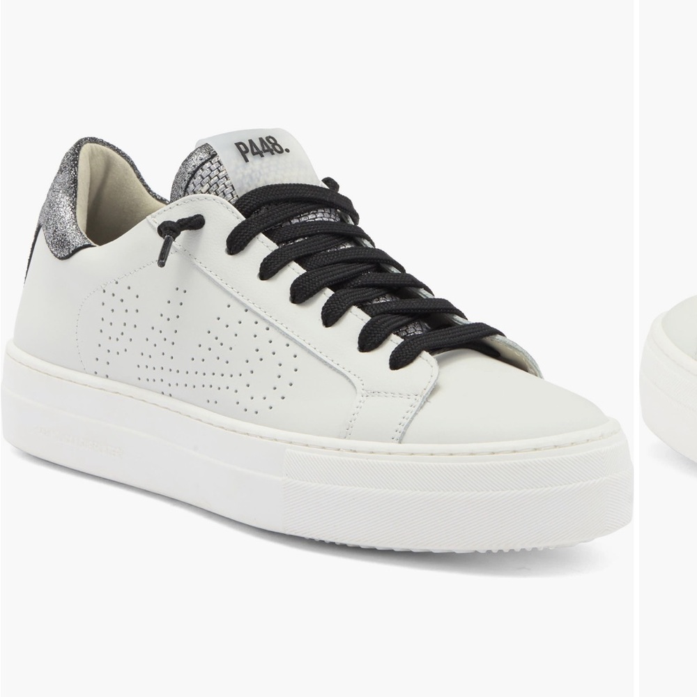 P448 White Woman’s Sneakers with Black and Silver Details